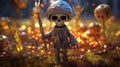 Halloween wall mural - a cartoon skull with a mushroom hat and a staff