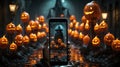 halloween wallpaper with evil pumpkins. Generative AI