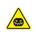 Halloween Warning sign yellow. Masquerade Hazard attention symbol. Danger road sign triangle pumpkin