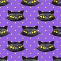 Halloween watercolor seamless pattern 4. Black cat