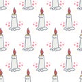 Wax candle seamless pattern. Burning wax light vector illustration. Hand drawn glim wallpaper. Meditation and relaxation concept