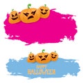 Halloween web pink grunge Banner or poster with Halloween scary pumpkins isolated on white background . Funky kids Royalty Free Stock Photo