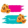 Halloween web pink grunge Banner or poster with Halloween scary pumpkins isolated on white background . Funky kids Royalty Free Stock Photo