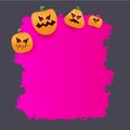 Halloween web grunge pink Banner or poster with Halloween scary pumpkins isolated on grey background . Funky kids