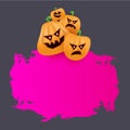 Halloween web grunge pink Banner or poster with Halloween scary pumpkins isolated on grey background . Funky kids