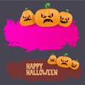 Halloween web grunge pink Banner or poster with Halloween scary pumpkins isolated on grey background . Funky kids