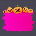 Halloween web grunge pink Banner or poster with Halloween scary pumpkins isolated on grey background . Funky kids