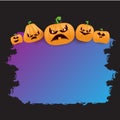 Halloween web violet grunge Banner or poster with Halloween scary pumpkins isolated on black background . Funky kids Royalty Free Stock Photo