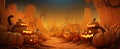 Halloween website banner background , card, poster, pumpkin lantern, yellow and orange background