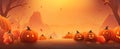 Halloween website banner background , card, poster, pumpkin lantern, yellow and orange background