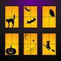 Halloween windows in house. Set Vector illustration silhouette Royalty Free Stock Photo