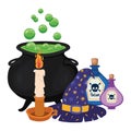 Halloween witch bowl candle poisons and hat vector design