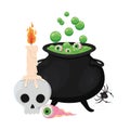 Halloween witch bowl skull eye and spider vector design Royalty Free Stock Photo