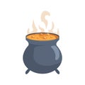 Halloween witch cauldron with orange potion icon for your design. Halloween holiday. Vector illustration. Royalty Free Stock Photo