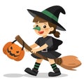 Cute Little Witch with pumpkin basket for Trick