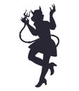 Halloween witch devil woman black silhouette with horns and tail, vector isolated. Royalty Free Stock Photo