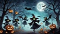 Halloween witch evil monster scary night dark forest cartoon