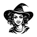 Halloween witch face. Black woman in witch hat. Royalty Free Stock Photo