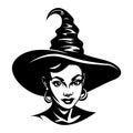 Halloween witch face. Woman in witch hat. Royalty Free Stock Photo