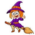 Halloween witch flying on broom