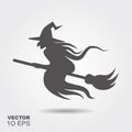 Halloween witch flying on a broomstick. Silhouette icon Royalty Free Stock Photo