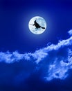 Halloween Witch Flying Moon Broomstick Royalty Free Stock Photo