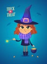 Halloween Witch Girl in a witch costume Funny character Vector illustration Royalty Free Stock Photo