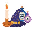 Halloween witch hat candle and poisons vector design