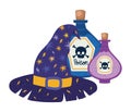 Halloween witch hat and poisons vector design