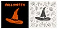 Halloween witch hat vintage retro poster vector illustration gift card, print Royalty Free Stock Photo