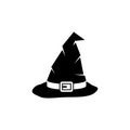 Halloween Witch Hat Wizard Cone Cap. Flat Vector Icon illustration. Simple black symbol on white background. Halloween Witch Hat