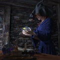 Halloween witch in laboratory concept background Royalty Free Stock Photo