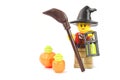 Halloween cute witch lego minifigure with bench and pumpkin