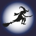 Halloween witch and moon. silhouette. Isolated. Ve