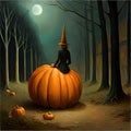 Halloween night witch pumpkin moon wallpaper Royalty Free Stock Photo
