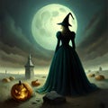 Halloween witch pumpkin moon wallpaper Royalty Free Stock Photo