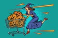 Halloween witch pumpkins. shopping cart trolley sale