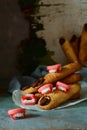 Halloween witch`s fingers cookies, funny recipe for Halloween party. Homemade cookies in form of terrible fingers