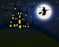 Halloween, the witch s house on the full moon. Bats and an old g