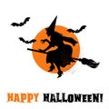 Halloween Witch Silhouette.Vector Illustration. Royalty Free Stock Photo