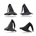 Halloween Witch wizard`s black hat set of four isolated on white background with clipping path