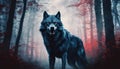 Halloween wolf or werewolf in the forest at night generative ai