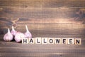 Halloween. Wooden letters on the office desk