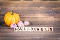 Halloween. Wooden letters on the office desk