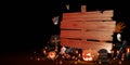 Halloween wooden sign background Pumpkins Devils Bats and Spirits 3D illustration Royalty Free Stock Photo