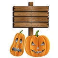 Halloween wooden sign with pumpkins Royalty Free Stock Photo