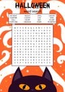 Halloween word search puzzle. October crossword game