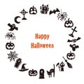 Halloween wreath with jack o lantern, bat, grave and spider Royalty Free Stock Photo