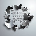 Halloween Wreath made of white black and grey paper Butterflies