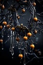 a halloween wreath with orange balls hanging from the branches